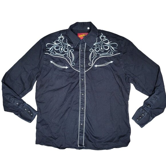 Vintage Rodeo Black Embroidered Western button up Shirt Men's Medium - Picture 8 of 8